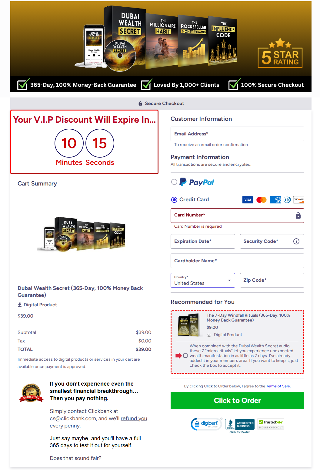 Dubai Wealth Secret Payment Screen